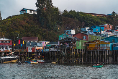Palafitos stilted houses in castro on chiloe in chile