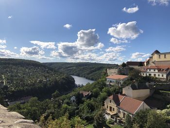 Scenic view of townscape against sky znojmo czech republic