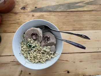 High angle view of food in bowl on table