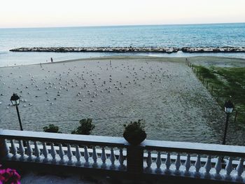 High angle view of beach against clear sky