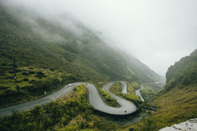 High angle view of road by mountain