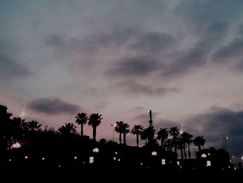 Silhouette trees against sky at night