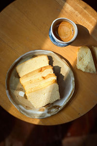 High angle view of breakfast on table