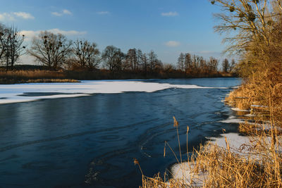 Frozen lake against sky during winter