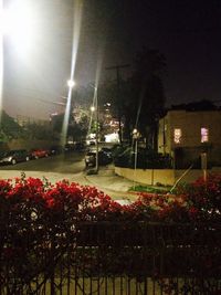 Illuminated street light against sky at night