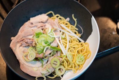 High angle view of meal served in bowl