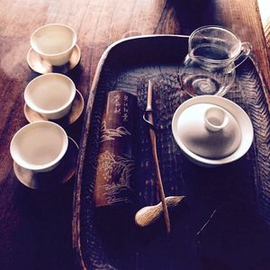 Tea cup on table