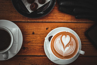 Directly above shot of cappuccino on table