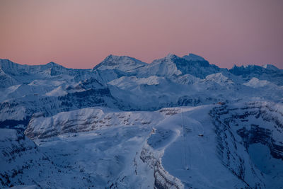 Scenic view of snow covered mountains against sky