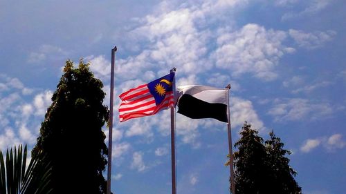 Low angle view of flag against sky