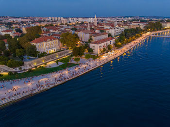 High angle view of city at waterfront