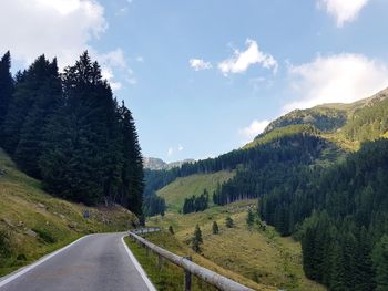 Road amidst trees against sky