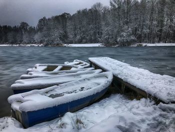 Frozen lake against sky during winter