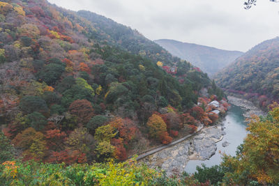 Scenic view of river amidst mountains against sky