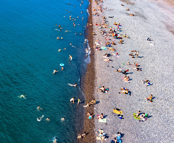 High angle view of people on beach