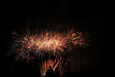 Low angle view of firework display against sky at night