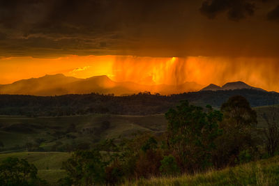 Scenic view of landscape against sky during sunset