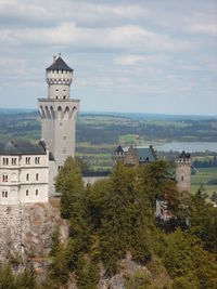 High angle view of castle against cloudy sky