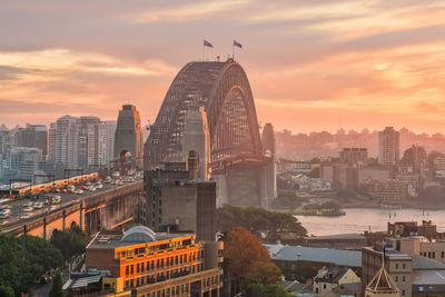 View of buildings against cloudy sky during sunset