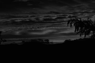 Scenic view of silhouette landscape against sky at night