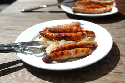 High angle view of food in plate on table