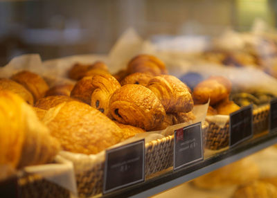 Close-up of sausages for sale in store