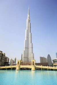 High section of building against clear blue sky