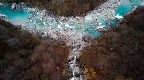 High angle view of water flowing over land