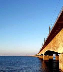 Bridge over river against clear blue sky