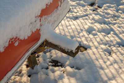 Close-up of snow on field against sky