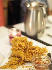 Close-up of served food in restaurant