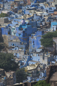 High angle view of buildings in town