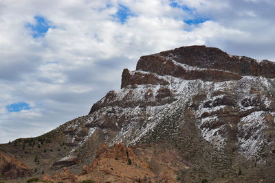 Low angle view of rock formation against sky