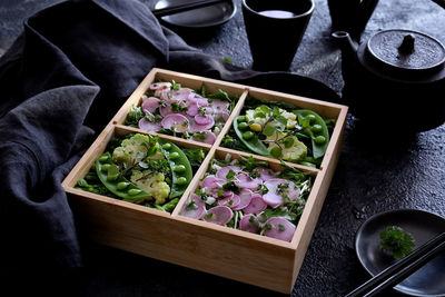 High angle view of food on table