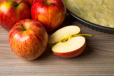 High angle view of apples on table