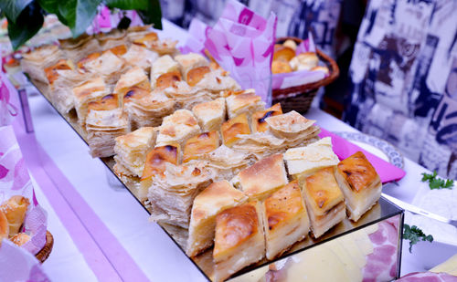 Close-up of sushi served in store