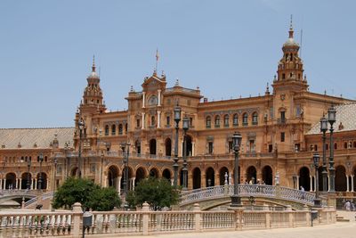 Low angle view of historic building against clear sky in spain