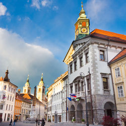 Low angle view of buildings against sky