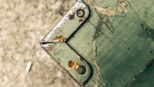 High angle view of weathered table