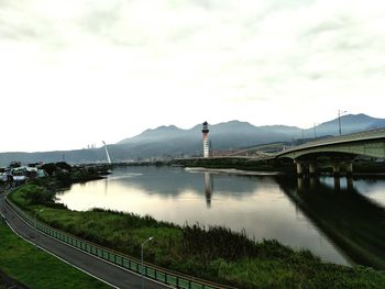 View of river passing through city