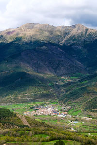 Small village at the foot of a mountain in the french pyrenees