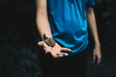 Midsection of person holding butterfly