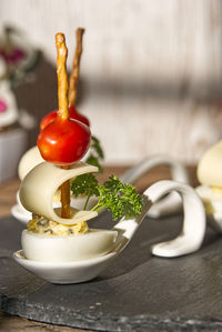 Close-up of christmas decorations on table