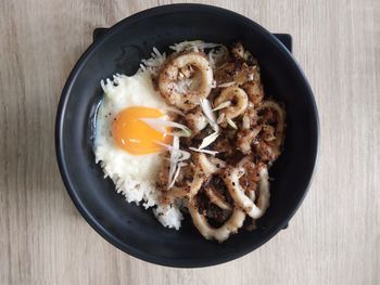High angle view of breakfast in bowl on table