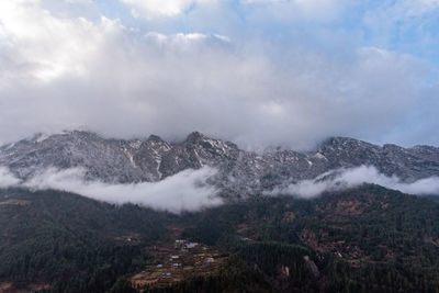 Scenic view of snowcapped mountains against sky