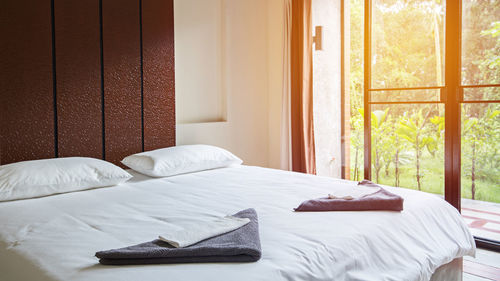 Empty bed of luxury hotel room