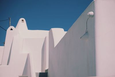 Low angle view of chapel against clear blue sky