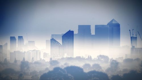 Panoramic view of city against clear sky