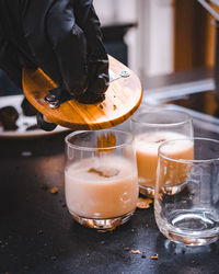 Close-up of beer glass on table