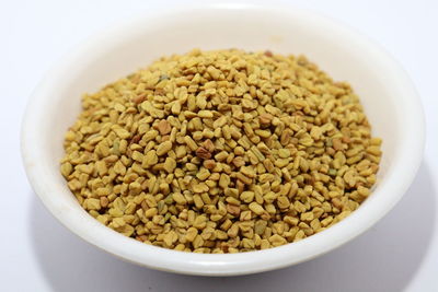 High angle view of rice in bowl on table